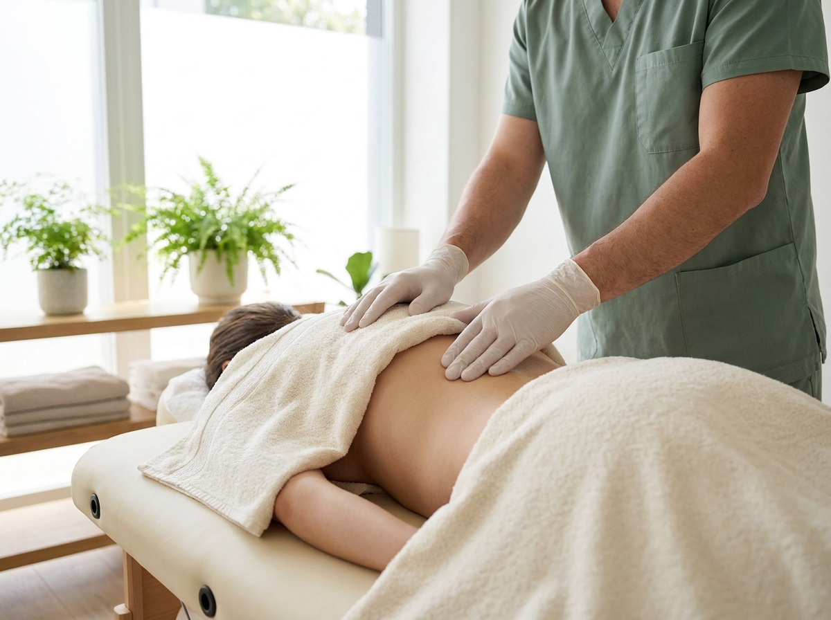 Chiropractor performing a gentle spinal adjustment