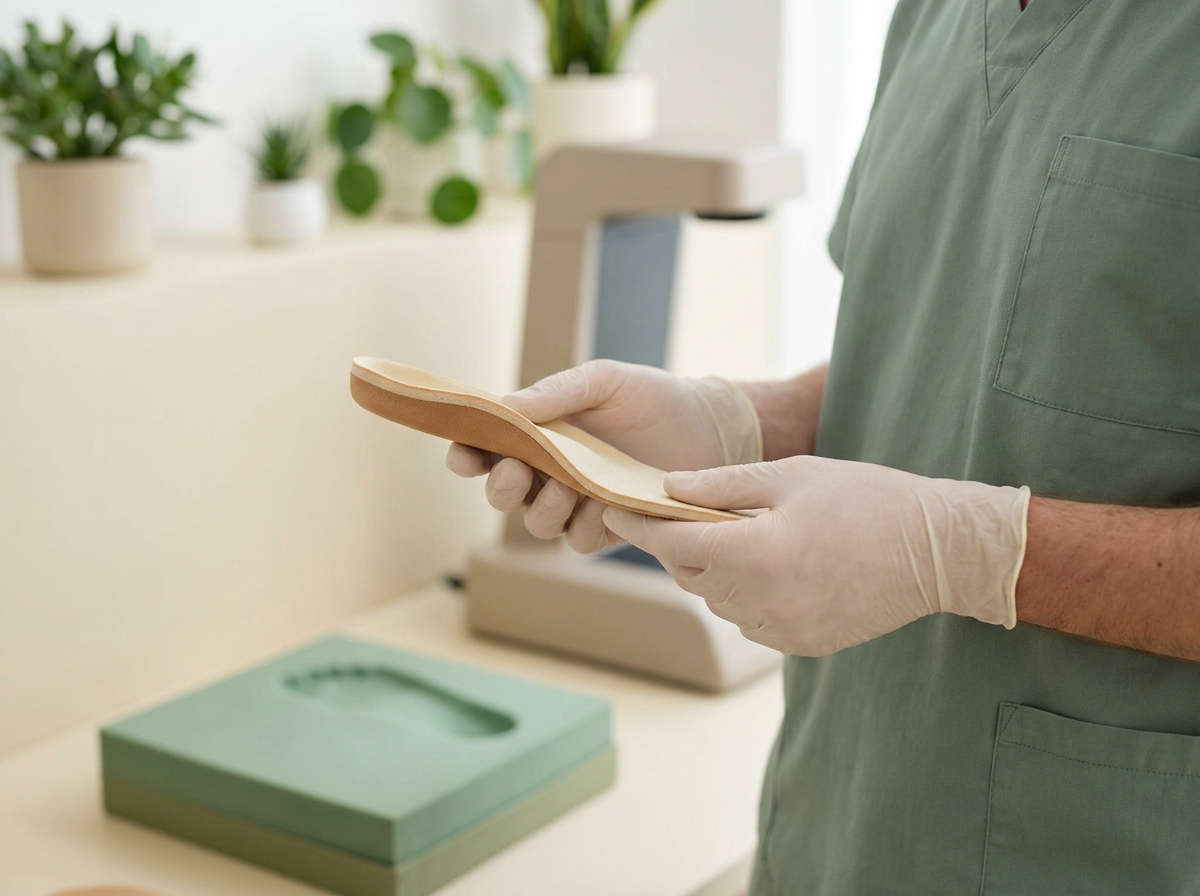 Clinician holding a custom-made foot orthotic insole